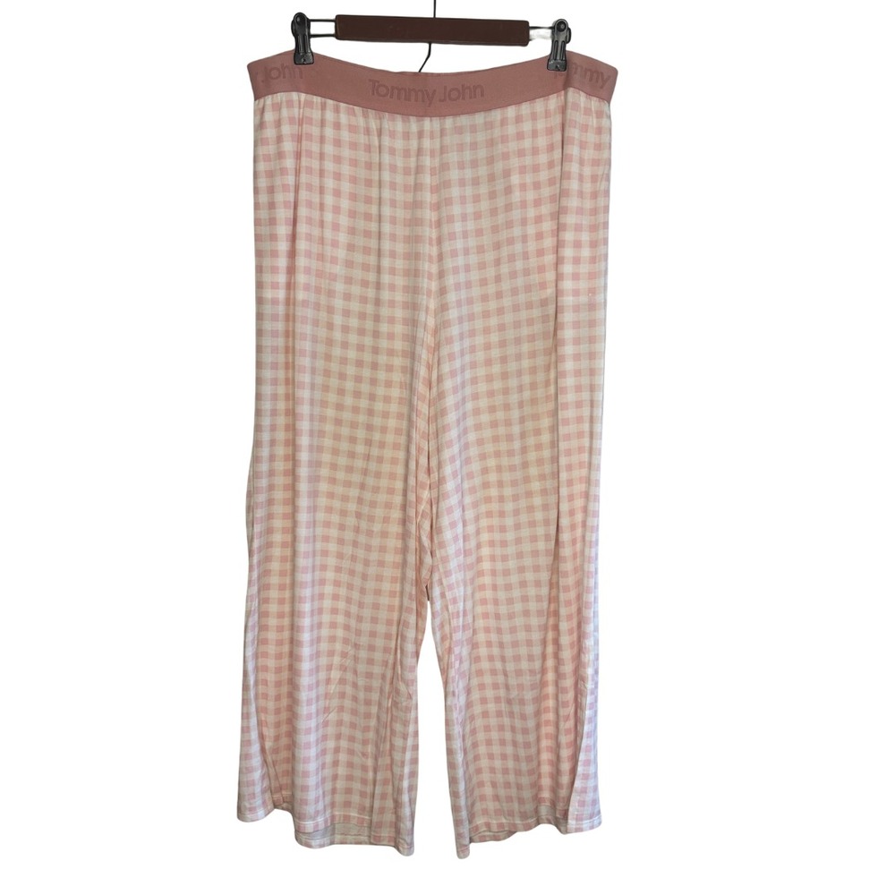 Tommy John Pink Gingham Wide Leg Lounge Pajama Pants Large Cotton Modal Blend‎